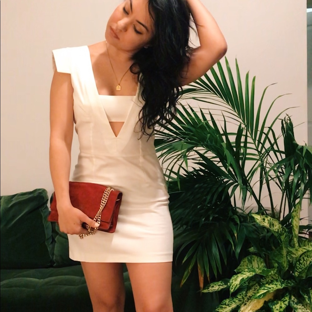 White Mini Dress with deep V-neck
